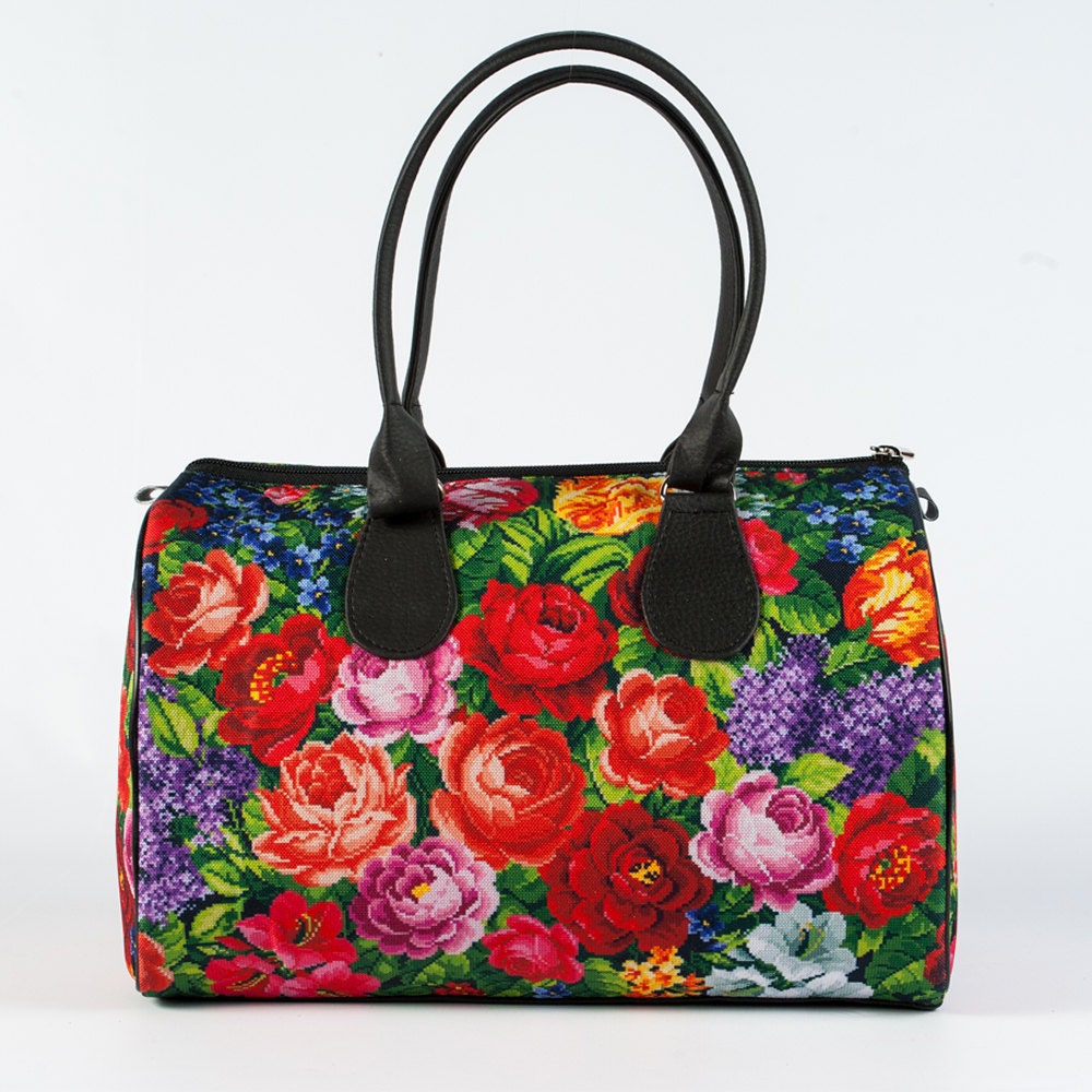 Bright Floral Printed Handbag Top Handle Purse Designer