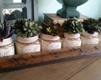 Mason Jar Centerpiece - Succulent Plant Decor - Succulent plants - Mason jar table decor - Rustic Mason Jar Centerpiece - Rustic Home Decor