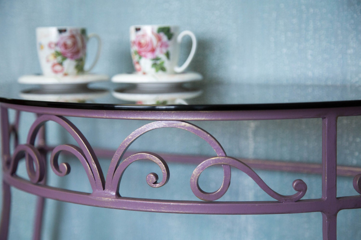 Small purple console table Foyer table Metal by LovelyHomeTales