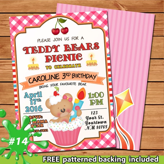Teddy Bears Picnic Invitation Teddy Bear by SplashColorDesign