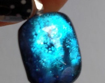 Silver Dichroic Fused Glass Pendant, Black/Blue Necklace
