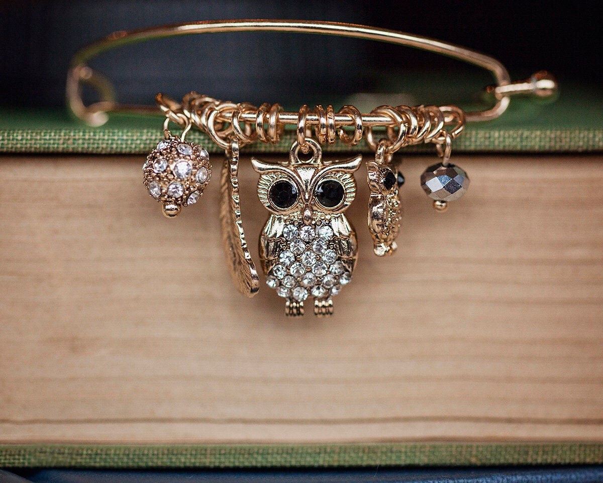 Owl Charm Bracelet Gold Owl Bracelet Silver Owl Bracelet