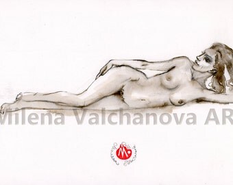 A lazy young naked woman, Nude Pencil Drawing, Sensual Nude Art, Fine Art Nude, Figure Drawing, Contemporary Nude- Naked Woman