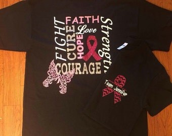 Breast Cancer Awareness Shirts. Breast Cancer Shirt with Chvron Ribbon. Breast Cancer Team Shirts. Breast Cancer Shirts with Butterfly.