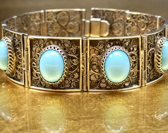 Blue Gift Bracelet | Blue Gift Jewelry | Her Blue Bracelet | Unique Bracelet Gift | Her Filigree Gift | Her 25th Gift | 3rd Anniversary Gift