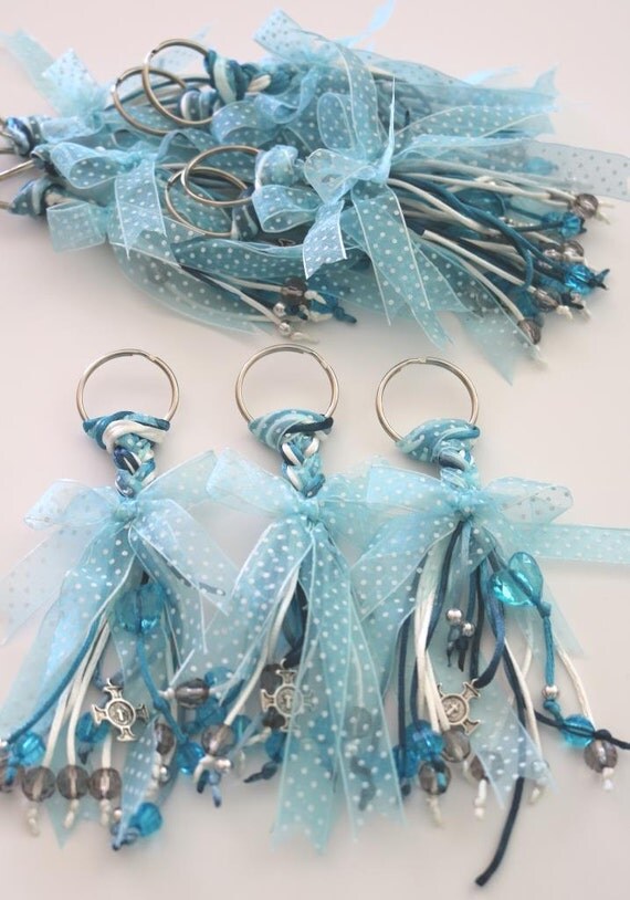 12 pcs blue keychain favor baptism first by BetweenHandsCrafts