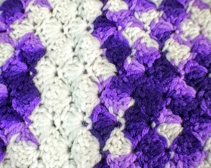Crochet Throw Blanket | Purple White Striped Afghan