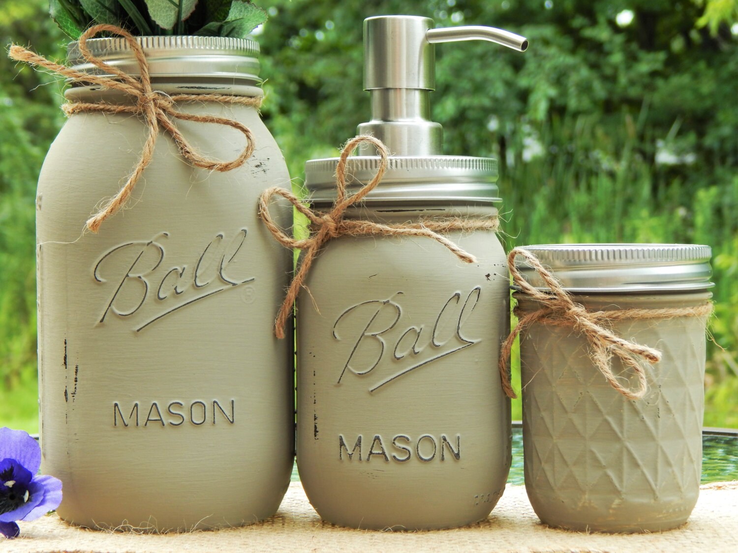 Mason Jar bathroom set mason jar decor gray by GlitterChicCo
