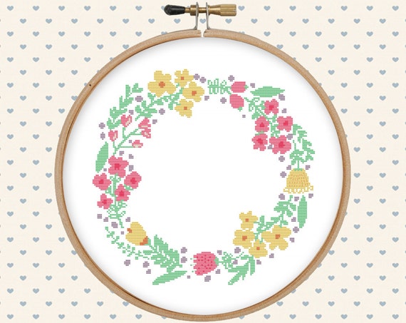 Download Flower wreath cross stitch cross stitch pattern cross