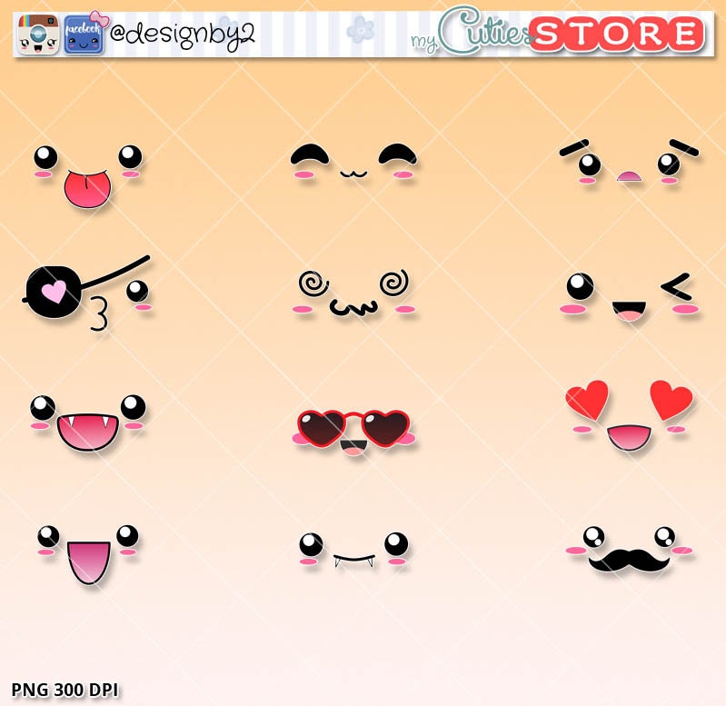 kawaii faces set 2 expressions clipart