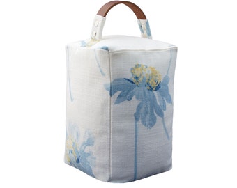 Doorstop ~ Laura Ashley Runswick seaspray fabric ~ Leather handle door stop - Country doorstopper