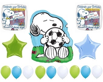 FAST SHIP Peanuts Snoopy Birthday Balloons Deluxe, Snoopy Soccer Party Balloons, Mylar Foil Latex Balloon, Snoopy Party Supplies