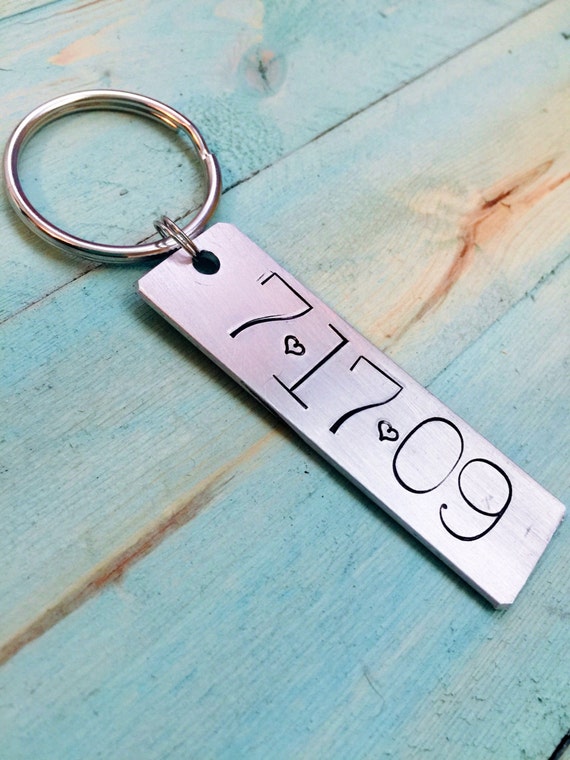 Hand Stamped Keychain Date Keychain Anniversary Gift