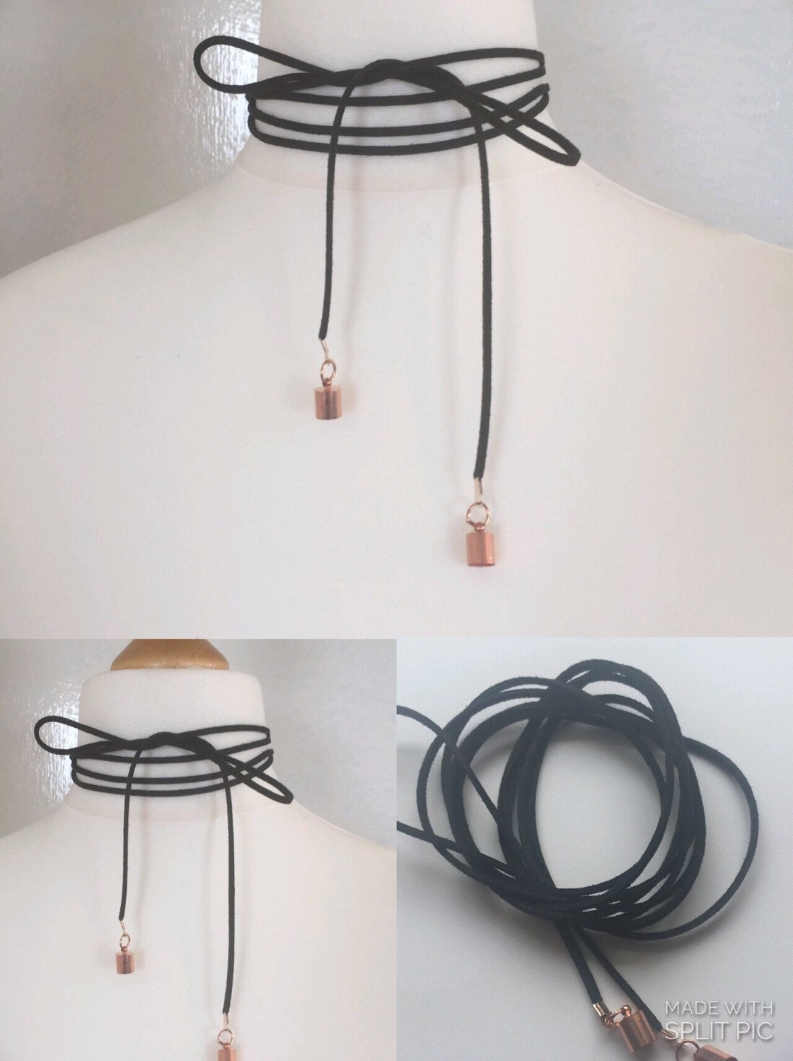 Wrap cord choker necklace suede