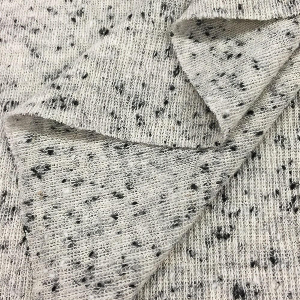 Cotton Blend 1x1 Rib Knit Fabric with Black Nub Yarn