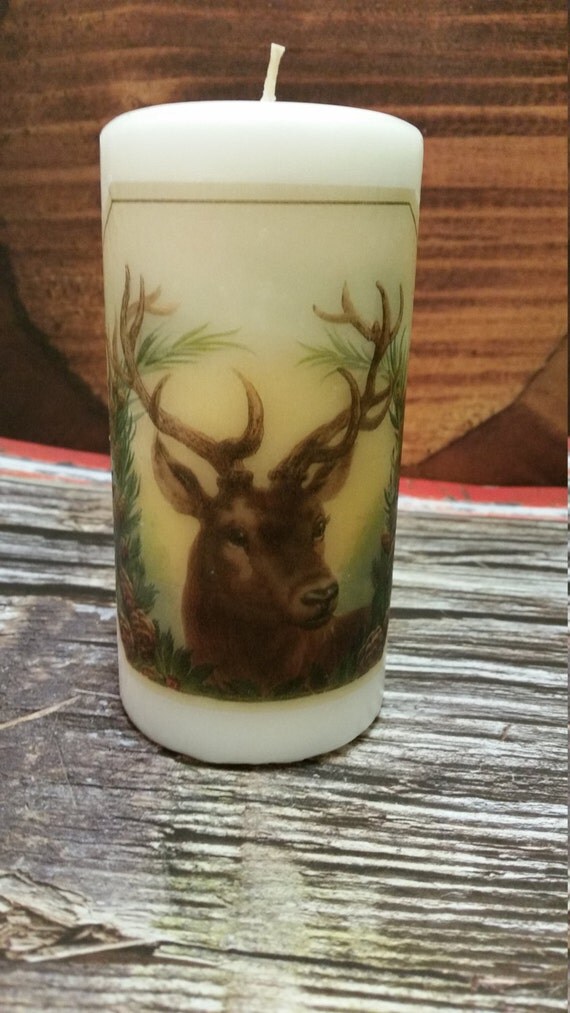 Deer in Pine Cone Wreath Lodge Woods Candle Home Decor