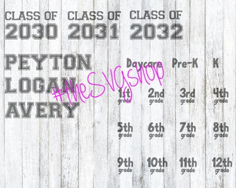 SVG file, Class Shirt, Kindergarten to High School
