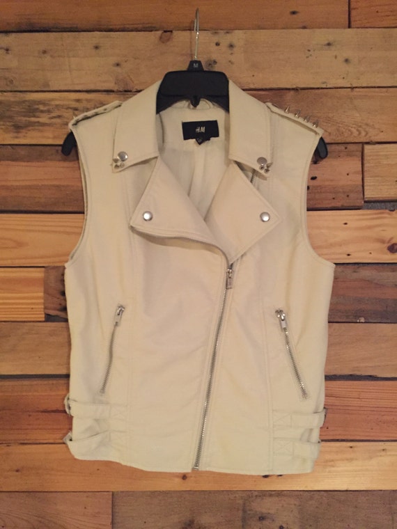 White Vegan leather studded vest with back by FiveHeadForever