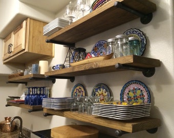 10" Deep Industrial Floating Shelve, Rustic Wood and Pipe Shelf, Wall Shelf, Open Shelving