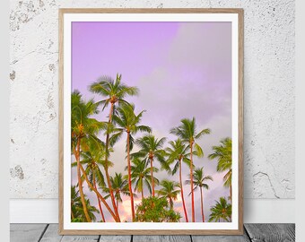Palm Trees Print, Tropical Print, Wall Art, Palm Print, Wall Decor, Coastal Art, Poster, Palm Photography, Instant Download, Pink Red Green