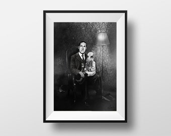 Post H.P. Lovecraft and Cthulhu - Digital Illustration printed on A4 photo paper