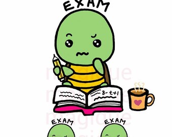 exam for dino turtle stickers, exam stickers, exam clipart, kawaii clipart, planner stickers, kawaii stickers, digital prints.-