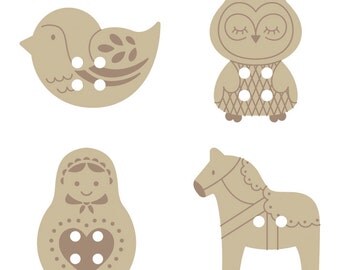 Set of 24 wooden Russian Matryoshka doll buttons