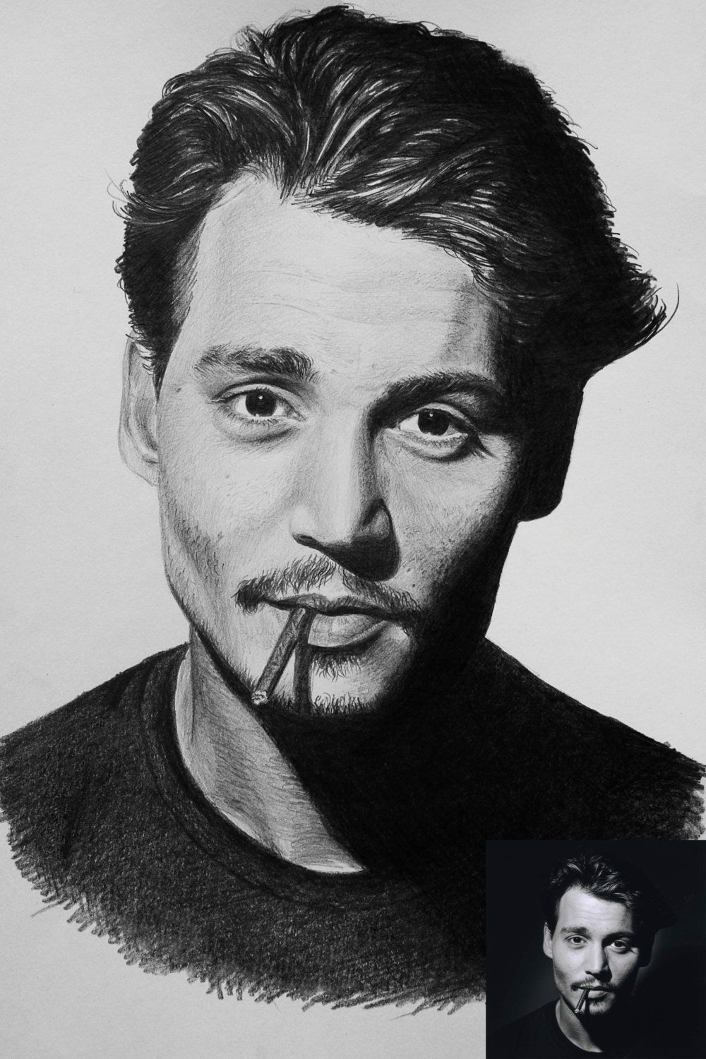 White Black drawing Johnny Depp