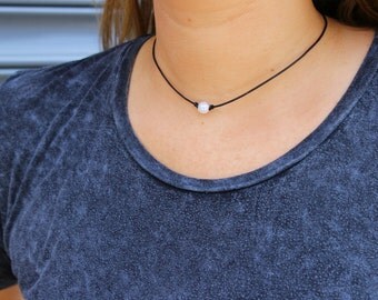 Black Pearl Choker, Leather Pearl Choker, Basic Pearl Choker, Simple Pearl Choker, Faux Pearl Choker, Pearl Choker, Black Pearl Necklace A19