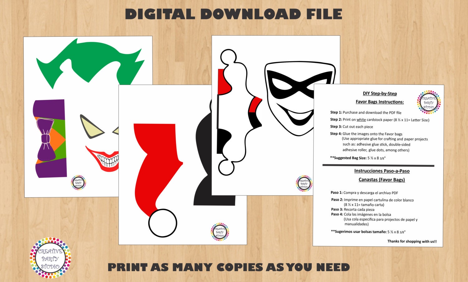 PRINTABLE: Harley Quinn/ Joker Favor Bags/ Birthday Party