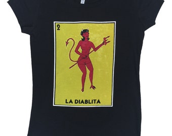 La Diablita Mexican Loteria Cards Women Black T-Shirt