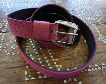 Handmade Pink Ostrich Leather Belt - Medium to Large Size