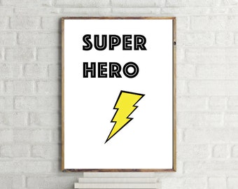 Super Hero Kids Print // Kid's Wall Art // Kids Minimalist Poster // Super Hero // Childrens Poster // Kids Typography // Kids Room