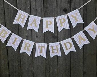 Pink Gold Birthday Banner / Happy Birthday Banner / Pink Gold Birthday Sign / Pink Gold Party Decor / Pink Gold First Birthday / Party Sign