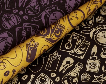 City Witch Fabric Collection - Witch and Witchcraft Series - Hand-Screenprinted, Hand-Drawn Pattern - 100% Cotton