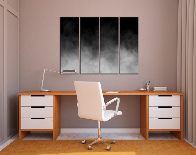 Large black and white smoke canvas wall art, fog canvas print, black and white art for living room, 5 panel canvas, panel art map