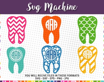 Dentist Tooth SVG Cut Files - Monogram - Chevron Pattern - Monogram Frames for Vinyl Cutters, Silhouette, Die Cut Machine INSTANT DOWNLOAD