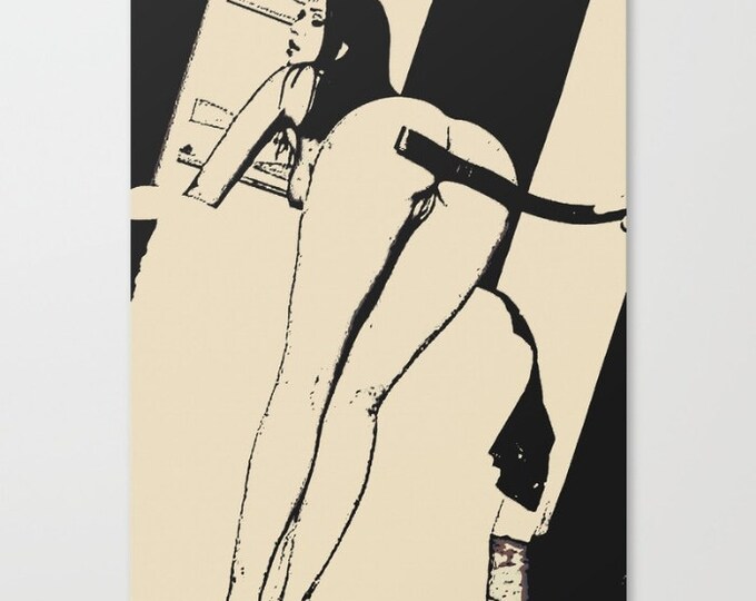 Erotic Art Canvas Print - Bad, bad Girl, beautiful dark hair girl, sexy pop art style print, sensual bdsm, bondage spanking, whipping sketch