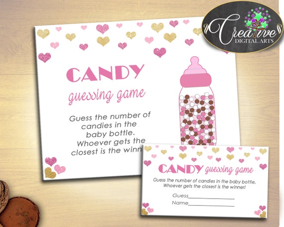 Hearts CANDY GUESSING GAME sign tickets, baby shower hearts, hearts ...