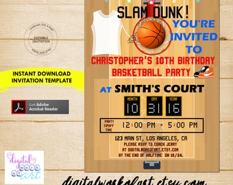 Basketball Party Invitation Template, Basketball Party, Birthday, basketball invitation, invite, editable, invitation template, PDF, bball