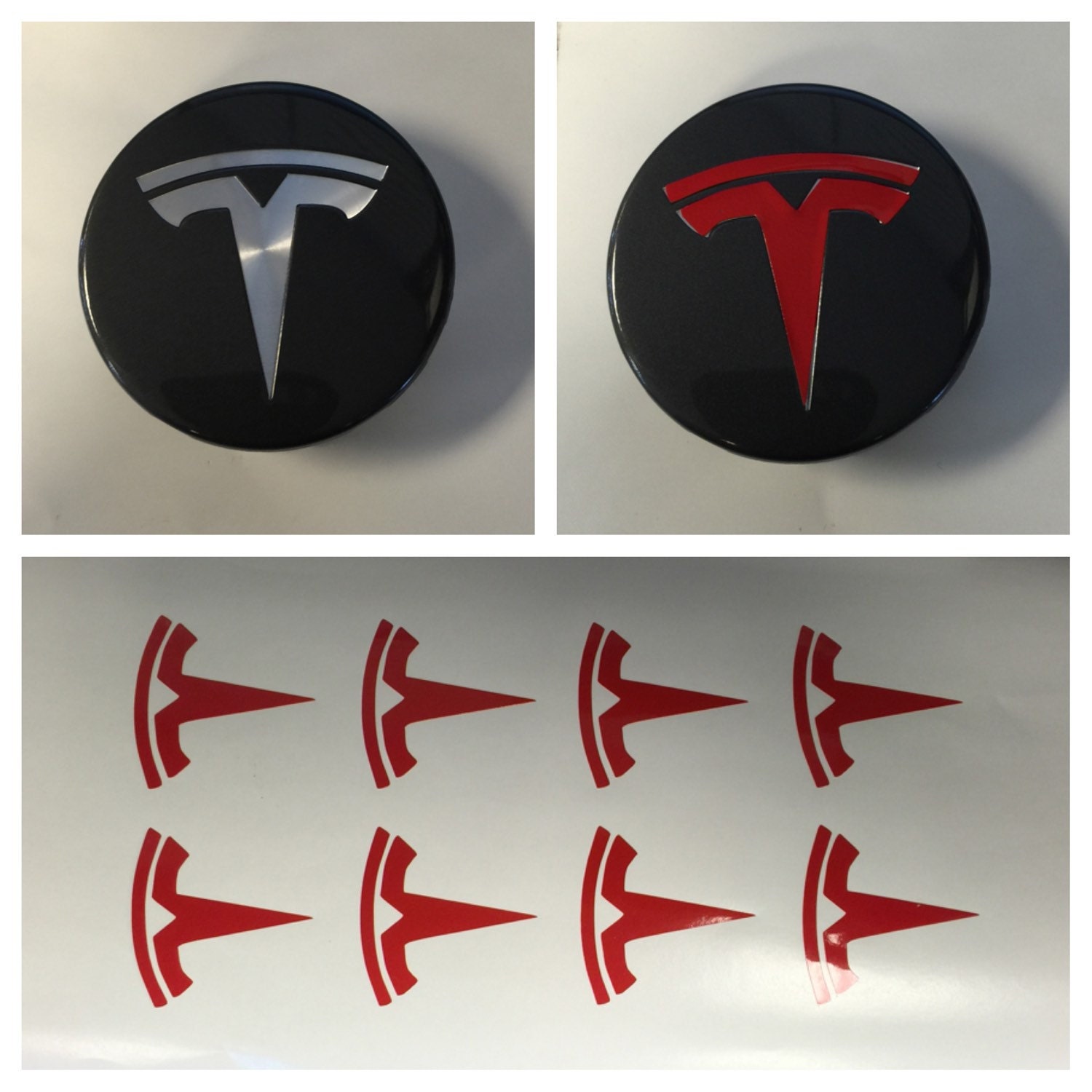 8pc Red TESLA T Center Cap Vinyl Overlay Sticker Decal Logo