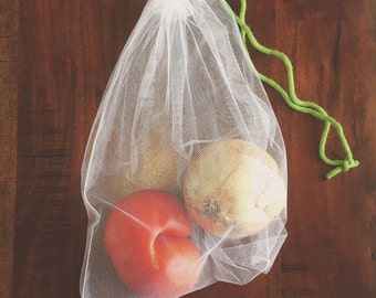 Set of 3 White Mesh Reusable Produce Bags, Market Bags, Shopping Bags, Grocery Bags