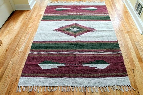 SALE 4x6 feet Vintage 100% Cotton Southwestern Hand Woven Kilim Flatweave Rug Tapestry Navajo Style Native American New Old Stock