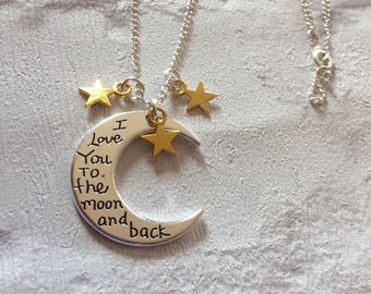 Moon And Back Silver Necklace, Silver Necklace, Sterling Silver Necklace, Moon Pendent, I Love You To The Moon And Back Necklace,