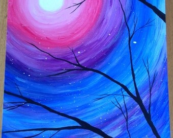 Acrylic painting, Starry sky, landscape painting, art, original handmade painting