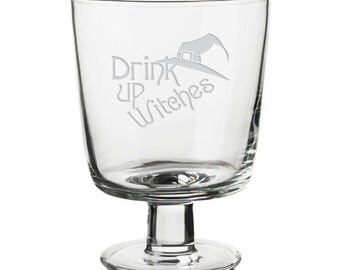 Drink up Witches Glass, SHIPS FAST, Couples Wine Glasses, funny Glasses, birthday Glasses, Custom Engraved, Anniversary Glass