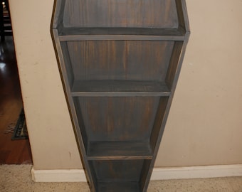 Custom Rustic Handmade Horror Coffin Shelf / Bookshelf / DVD case