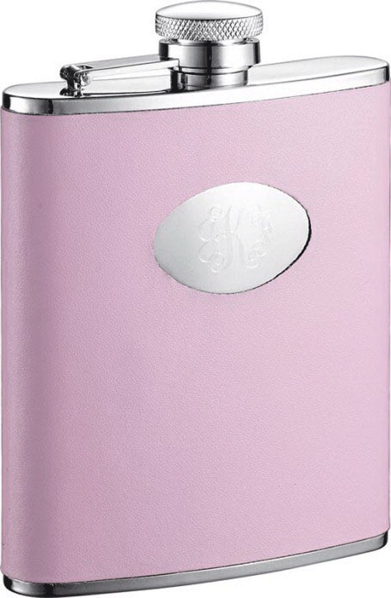 Personalized Flask for women 6oz. Pink Leather Liquor Flask