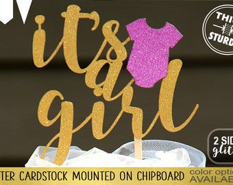 it's a girl cake topper,baby shower cake topper, Gold Glitter party decorations, cursive topper