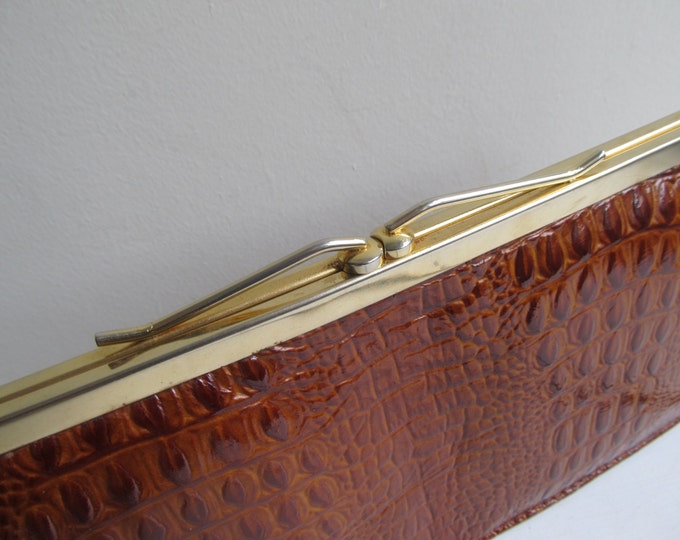 vintage faux croc shoulder bag, autumnal fashion statement, clutch purse evening bag